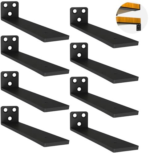 8 Stück Schwebende Regalhalterungen, Schwerlast Schwimmende Regalhalterungen, Robuste Metallwandhalterungen für Wandanbringung DIY offenes Regal (Schwarz, 25 cm)10in