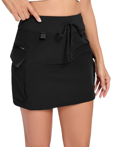 Timuspo Womens Black Mini Skirt High Waist Hiking Skort with Pockets A-line Summer Skirts XL