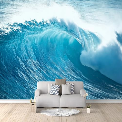 Carta da parati fotografica 300 x 210 cm Rivestimento murale decorazione soggiorno Design Onde Naturali per camera da letto soggiorno Carta da parati non tessuta Decorazione murale, Blu