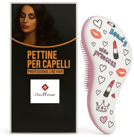 Spazzola Districante per capelli, spazzola scioglinodi per capelli con setole morbide, spazzola per capelli da viaggio, idea regalo (Rossetto, Grande)