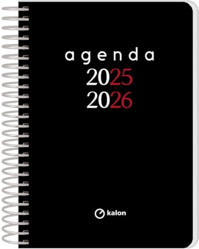 Q Kalon - Agenda Escolar 2025 2026 - Día Página, Tamaño A6 (12x17 cm), Español e Inglés, Septiembre a Junio, Cierre de Espiral, Tapa Flexible con Plástico Protector - Planner