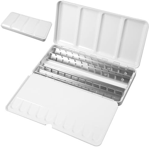 Boite Aquarelle Vide, Palette Aquarelle Vide, Boîte Vide en Métal Aquarelle avec Palette de mélange et Anneau de Pouce, Watercolour Boîte Métal de Voyage Vide, pour 48 Demi-Bols ou 24 Bols complets