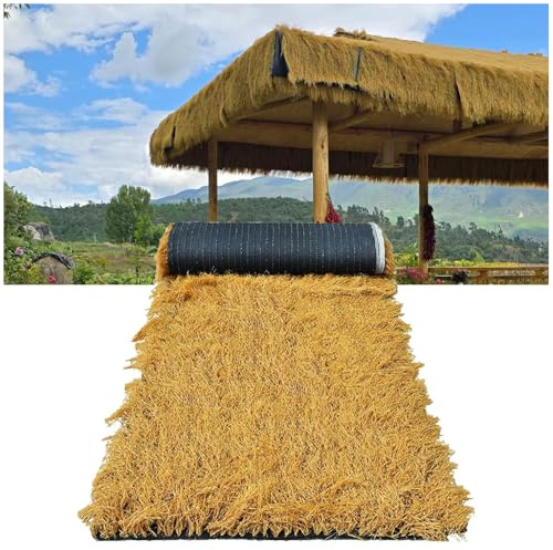 Tetto in Paglia Sintetica Rotolo di Palma Artificiale Ignifuga Resistente per Barra Della Capanna Tiki Copertura per Ombrellone Artigianato Fai-da-Te Decorazione(Size:0.5x20m(1.6x65ft),Color:giallo)