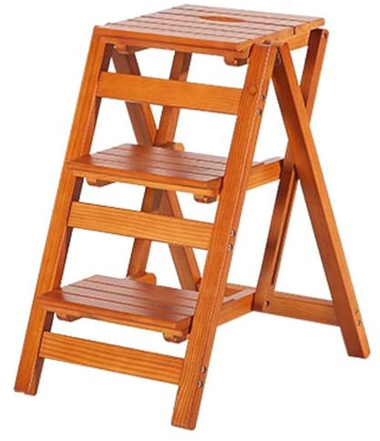 Fotpall, fällbar stege pall hög pedal pall 3 steg trä stege lätt förvaring hyllan vind kök kontor trappa stol, lastbärande 150 kg blommor stativ