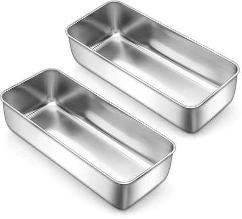 LIANYU 2 Pack Baking Loaf Pans Set, 12x5 Stainless Steel Bread Pans, Large Metal Bakeware Set for Meatloaf, Sourdough Bread, Brownies, Healthy & Sturdy, Dishwasher & Oven Safe