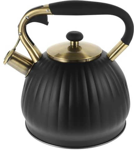 Zerodeko 1Pièce Bouilloire Sifflante Inoxydable Noir Bouilloire à Ergonomique Pour Cuisinière à Induction Et Design Vintage Pour Maison Et Voyage