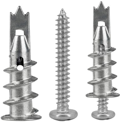 Newoutset 90 Pcs Plasterboard Fixings, Self Drilling, Stainless Steel | Heavy duty wall plugs and screws kit, metal raw plugs, drywall anchor cavity screws for plasterboard and wooden boards