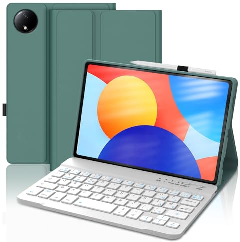FOGARI Coque Clavier pour Redmi Pad SE 8.7'' 2024, AZERTY Français Clavier Magnétique Bluetooth sans Fil Etui Housse avec Pen Holder pour Redmi Pad SE 8.7 Pouces, Vert