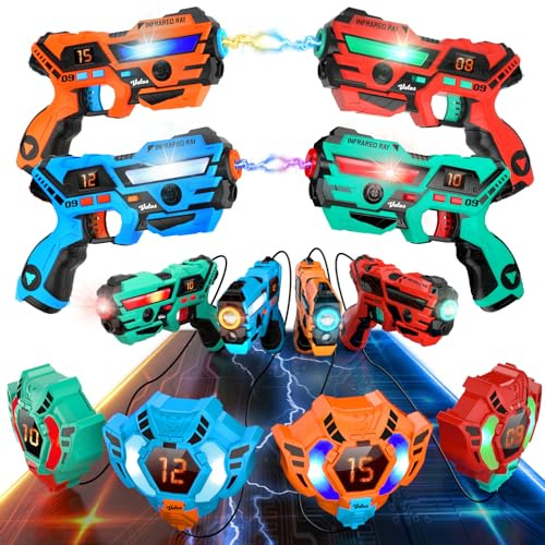 VATOS Laser Tag ricaricabile - Set di Laser Tag a infrarossi con sincronizzazione dei dati in tempo reale, gioco di tiro per 4 giocatori per bambini e ragazzi di età compresa tra 6 e 12 anni