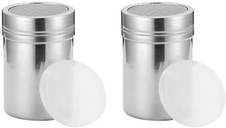 HugeDE 2 Pcs Stainless Steel Icing Sugar Shakers Kitchen Flour Salt Shaker Coffee Powder Sifter Fine Mesh Pepper Shaker Portable Sugar Powder Shakers with Lid for Cocoa Chocolate