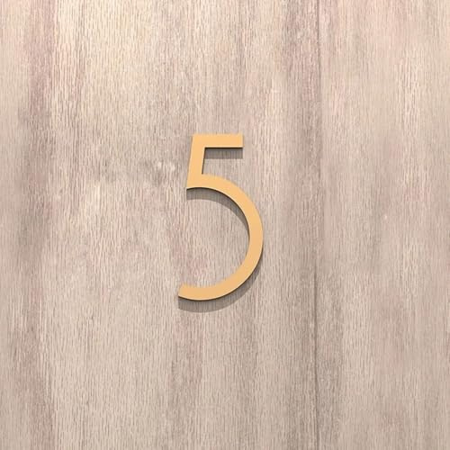 Self Adhesive House Numbers Sticker 2/3.2/4/5/6 Inch Modern Door Number Black/Gold/Silver Acrylic Mailbox Address Sign, for Yard Wall Decor Garden Room Hotel Street Cafe Office Outdoor(Gold 5,5In)