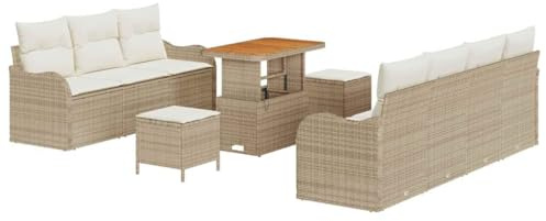 vidaXL 10 delars trädgårdsoff set med dynor Beige Rotting Akacia Perfekt för utomhus träffar med justerbara fötter och modulär design