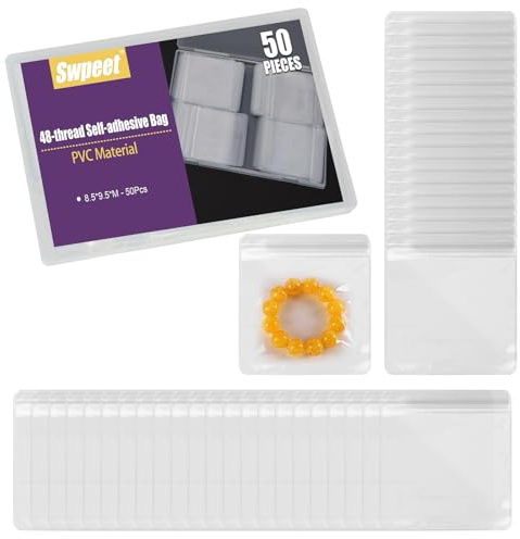 Swpeet Lot de 50 sacs à bijoux en PVC transparent de 8,4 x 9,4 cm d'épaisseur, auto-adhésifs, portables, organiseurs de bijoux de voyage, sacs de rangement en plastique transparents, pochettes à