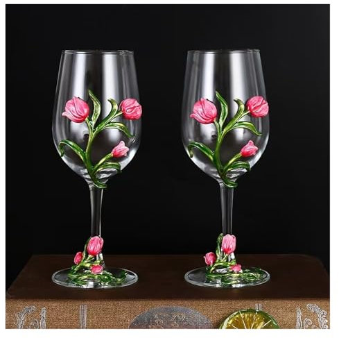 KanDuo Verre à vin stéréo Motif Tulipe, Verre à vin, Verre à Cocktail for Bar et pub(Red 2)