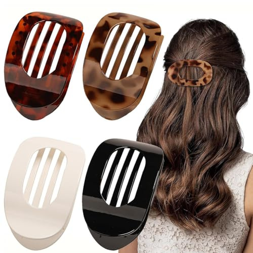 KIRZAX Lot de 4 pinces à cheveux plates pour femme,Tenue solide,Pinces à cheveux plates pour cheveux,léger & anti-dérapant,pour cheveux épais et fins, clips plats incurvés confortables(Style 1)