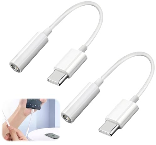 Riybyds 2 Piezas Adaptador de USB C a Jack de 3.5mm, Adaptador Auriculares Tipo c, Auxiliar de Audio para Auriculares, Compatible para Galaxy Note20, S20 Ultra, P40, P30, Función Plug Play