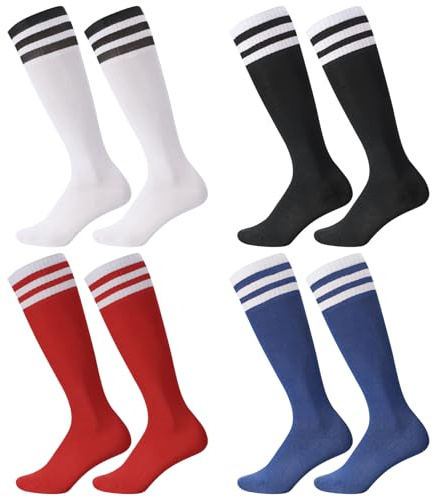 Utensilsto 4 Paare Fußball socken Kinder, Fußballsocken Jungen Lange Fussball Socken Sportsocken Trainingssocken für Jungen Mädchen Fußballtraining, Laufen, Sport