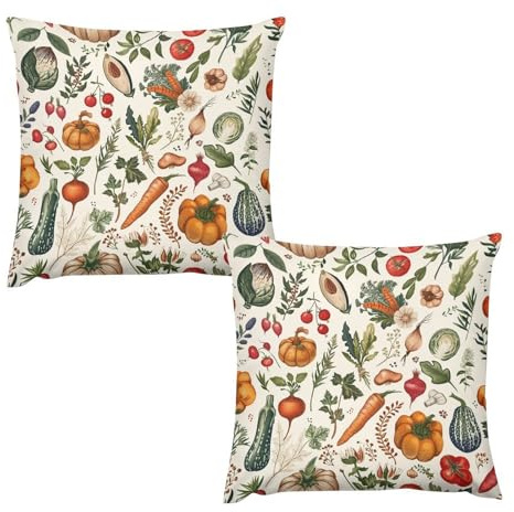 LFDSKCBR 18 x18 Throw Pillow Cases Set of 2 Vegetables and Herbs Pillow Cover Decorative Pillowcase for Couch Sofa Bedroom Living Room Home Decor Square Pillowcase Hidden Zipper