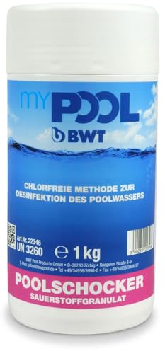 myPOOL Poolschocker Sauerstoff Granulat 1 kg - Chlorfreie Pool-Desinfektion für Stoßbehandlung und Erstbehandlung - Schnelle Wasseraufbereitung gegen Bakterien und Algen
