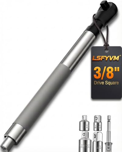 LSFYVM 3/8 Offset Extension Wrench for Electric Drill, Impact Ratchet Extender for Tight Spaces, with 4 Adapters