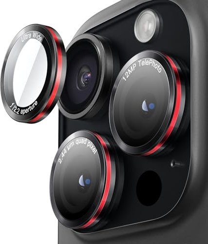 JETech Protection Objectif Caméra pour iPhone 16 Pro/16 Pro Max, Noir+Rouge