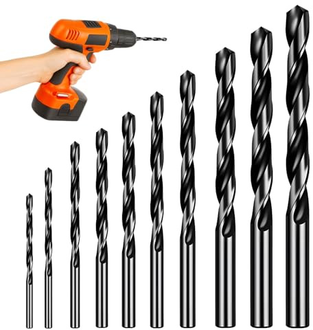 Coffret de 10 Forets Métal Professionnels en HSS, Diamètres de 1 à 10 mm, Longueurs de Travail de 24 à 75 mm, Forets pour Percer Métal Très Dur, Foret Inox et Acier