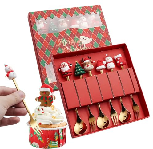 Teaspoons, Stainless Steel Dessert Spoon Set | 1 Set Stainless Steel Dishwasher Safe Forks | Christmas Stirring Spoon | for Home Christmas Holiday Ice Cream Dinner Fruit Tea Cake