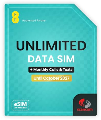 EE Unlimited Calls, Texts & Data SIM – Uncapped 5G Speeds – Preloaded Until 8th October 2027 – Plug & Play Broadband for Tablets & Mobile Phones