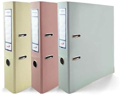 Netuno 3 raccoglitori A4 vaniglia rosa blu 7,5 cm 2 anelli raccoglitore colorato per documenti ufficio con Meccanismo a Leva tasca Trasparente organizer faldone documenti classificatore