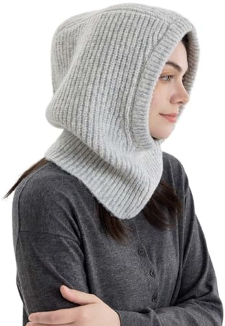 WUODHTW Gestrickter Kapuzenschal – Strick-Sturmhaube, Schal für Damen, Winter-Kapuzenmütze, Herren, Halstuch, wärmer, Gesichtsmaske, Ski-Schädelmütze