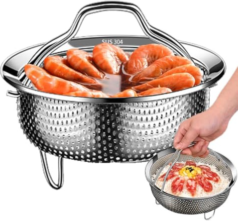 Genérico Canasta De Vapor De Acero Inoxidable - Vaporera Multifuncional de Acero Inoxidable con Asa,Accesorios para Ollas Colador Metálico | para Huevos Carnes Postres Alimentos y Pasta
