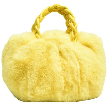 HUDFVIOI Plyschväska dam eleganta fluffiga plysch-molnvävda handväskor damhandtag axelmärke flickor liten tote för kvinnor, Gult, Taille unique