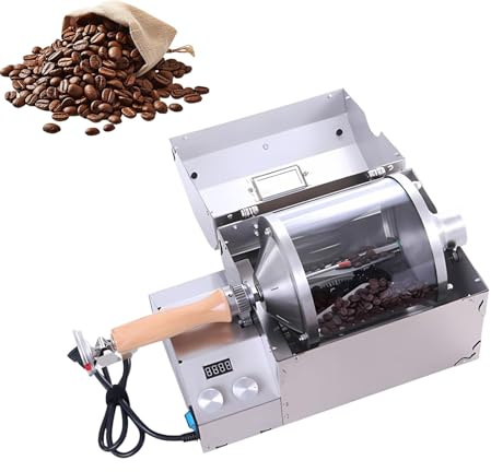 Tostatrice Chicchi Di Caffè Elettrica 100–400g Con Tamburo in Acciaio Inox, Tostacaffè Domestico Regolabile Ideale per Tostatura Piccole Quantità