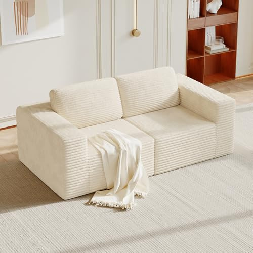 Vesgantti 202cm Modular Sectional Loveseat Sofa, Corduroy, 2-Seater, Beige | Compact Design, Pocket Springs & 35D High-Density Foam, Deep Seats, Flexible Layout, Ideal for Apartments & Small Spaces