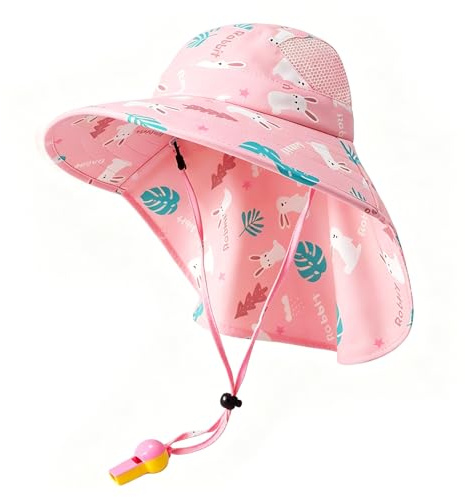 Shyllin Bob Enfant Anti UV 50, Chapeau Soleil Enfant avec Large Bord et Protège-Nuque, Bob Bébé Protection Solaire, Chapeau Été Garçon Fille 2-7 Ans (Rose Cerisier)