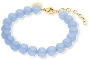 Purelei Blue Lagoon Armband für Damen, Perlenarmband mit hellblauen Glasperlen, verstellbares Armband 16–20 cm, Damen Schmuck aus Edelstahl, sommerliches Armband zum Verschenken (Gold)