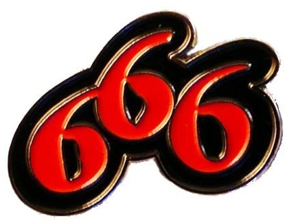 Metall-Emaille-Brosche Biker Rebel schwarz 666 Teufel Nummer