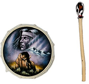 40cm Grosse Schamanentrommel Indianer mit Büffel im Gemalt Rahmentrommel Bodhran Drum