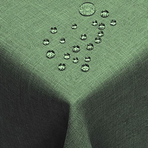 DecoHomeTextil Leinen Optik Tischdecke, Rechteckig 160 x 400 cm Dunkelgrün, wasserabweisend, fleckenabweisend, abwaschbar, Lotuseffekt, bügelfrei