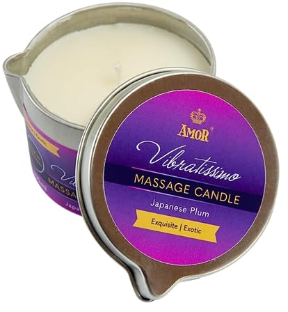 Vibratissimo Massagekerze Japanese Plum 100 ml | Kerze mit Pflau Men Duft | Kerze Entspannung | aus Natürlichen Rohstoffen & mit Kokosöl | Für empfindliche Haut geeignet