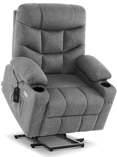 MCombo Power Lift Recliner Chair with Extended Footrest for Elderly People, Fabric 7287/7087 (Dark Gray, Medium)