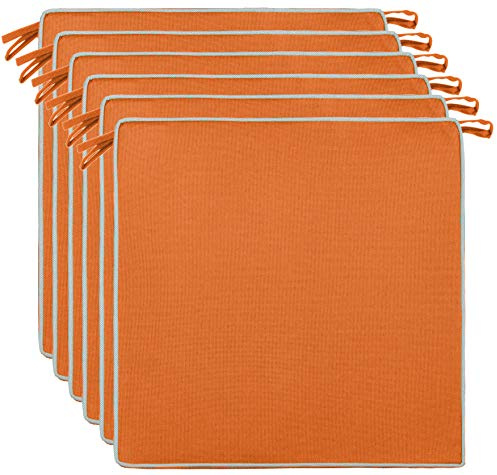 Brandsseller Set da 6 Cuscini per Sedia 40x40x4 cm – Idrorepellenti e antimacchia con Nastri e Bordino – Per uso interno ed esterno – Cucina, Terrazza, Giardino – Arancione