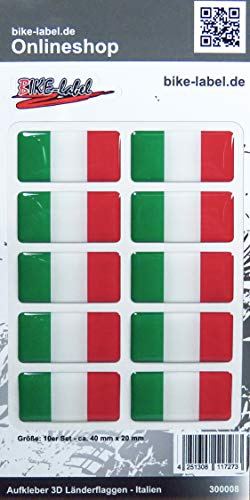BIKE-label Auto Aufkleber 3D Länder-Flaggen Italien Italy 10 Stck 40 x 20mm 300008