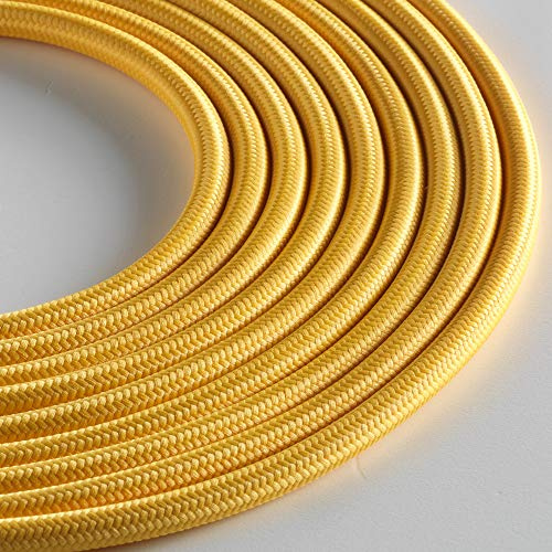 Klartext - Cable textil redondo para iluminación (3 x 0,75 mm, 3 m), color amarillo Máxima seguridad a prueba de golpes.