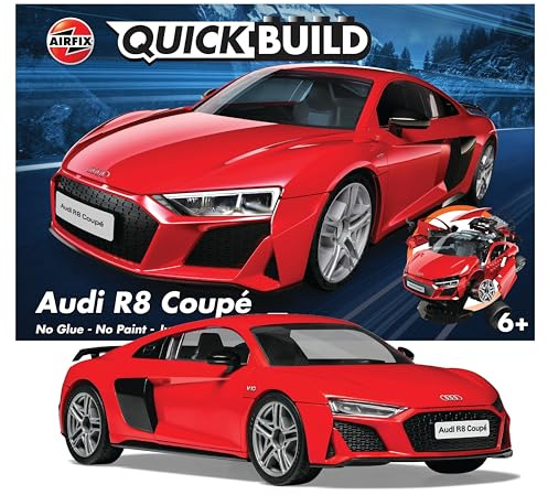 Airfix QUICKBUILD Model Car Kit - Audi R8 Coupe Red Car Building Kit for Kids 6+, Construction Toys for Boys & Girls, No Glue Model Making - Classic Car Gifts Plastic Model Kits