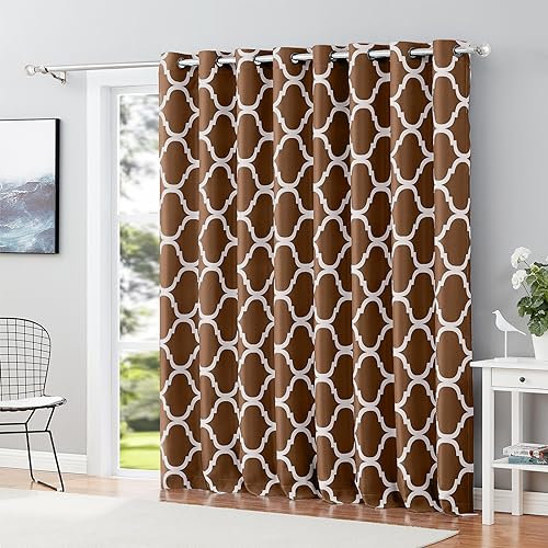 Melodieux Moroccan Patio Curtains for Extra Wide Window, Room Divider Blackout Grommet Drape for Sliding Glass Door, 1 Panel (100 x 96 Inch, Coffee)