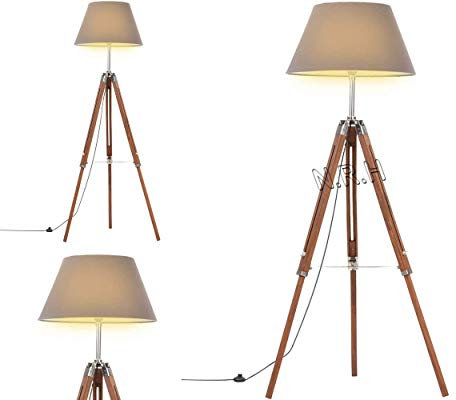 Trípode de madera natural, lámpara de pie para dormitorio y sala de estar (sin sombra) 127 cm de altura