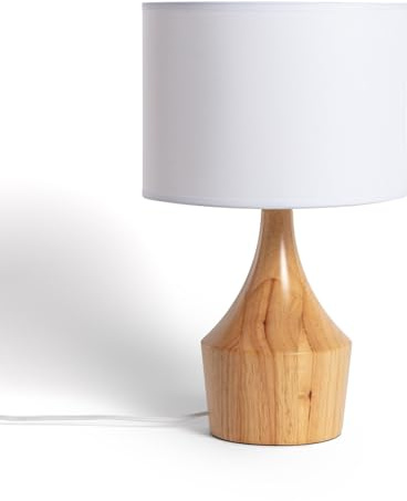 LEDKIA LIGHTING - Tischleuchte aus Holz Dabai | Nordisches Design | Individuelle Lichtwahl | Vielseitig einsetzbar | Für Esszimmer, Schlafzimmer & mehr, Natürlich, Holz, Textil