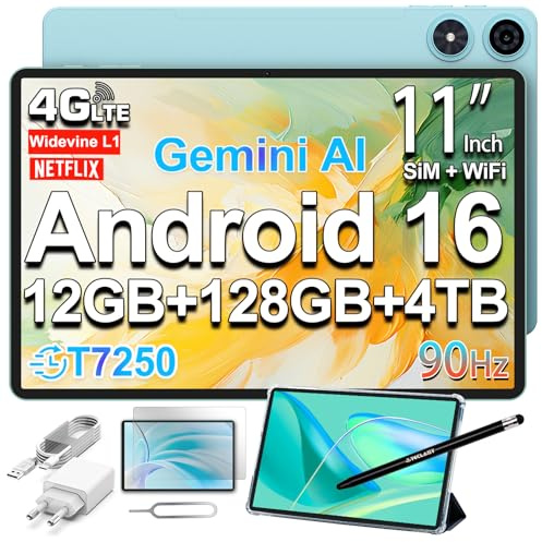 TECLAST P50 Tablet 11 Pulgadas Android 16 Tableta 90Hz, Doble SIM 4G LTE + 5G WiFi, 2GHz Octa-Core T7250, 128GB ROM(TF 5TB), Gemini AI, 7000mAh, Widevine L1/GPS/8MP/3.5MM, Tablet con Lápiz+Funda, 2026