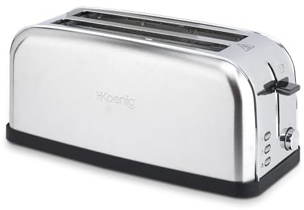 H.Koenig Grille Pain Toaster Spécial Baguette 2 Tranches TOAS28 Fentes larges Inox vintage, 7 Niveaux de brunissage, Décongélation, Rapide et uniforme, Viennoiserie, Nettoyage facile, 1500W
